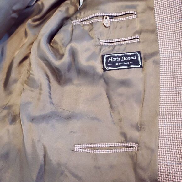 Vintage Mario Desutti Pink Taupe Brown Blazer Sport Coat Sz L Blue Stripe - Picture 6 of 6
